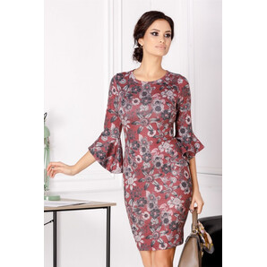 Rochie Stefania conica bordo cu imprimeu floral gri