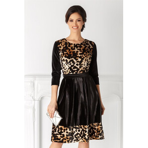 Rochie Suzanne neagra din catifea cu animal print