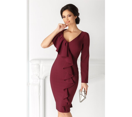 Rochie LaDonna bordo cu volan fara o maneca