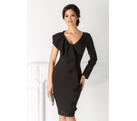 Rochie LaDonna neagra cu volan fara o maneca