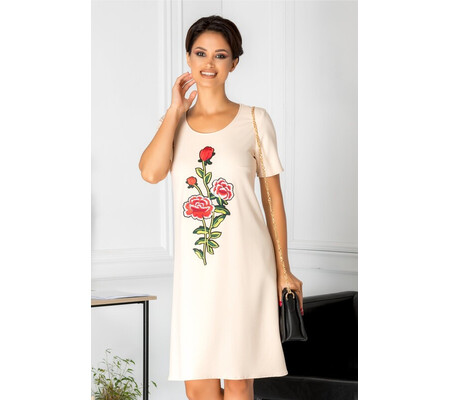 Rochie Tamara ivory cu broderie la bust