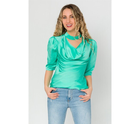 Bluza LaDonna turcoaz cu guler lasat