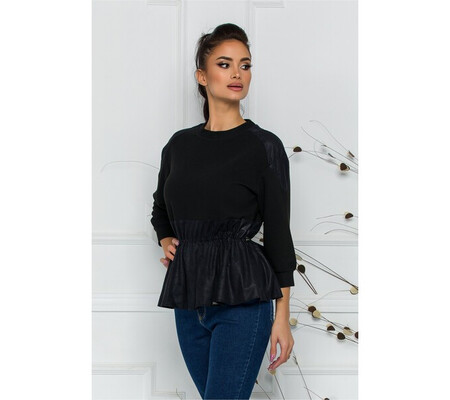 Bluza Tamy neagra cu detalii din piele ecologica si peplum