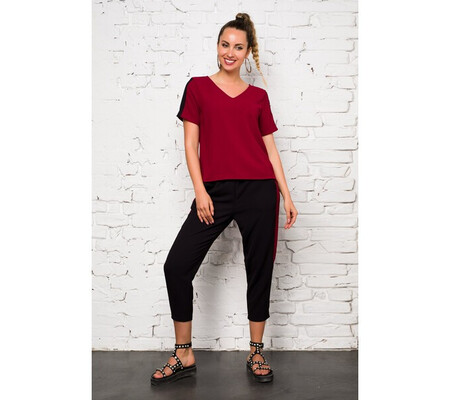 Compleu Ella Collection Valeria cu top bordo si pantaloni negri