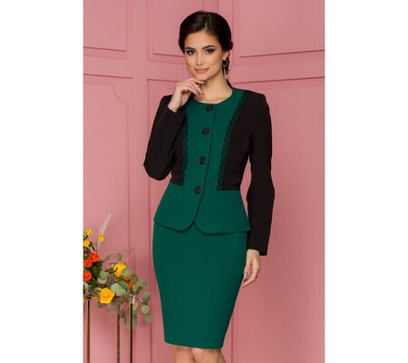 Compleu verde cu rochie si sacou brodate