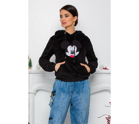 Hanorac Mickey Mouse negru cu gluga si buzunar maxi