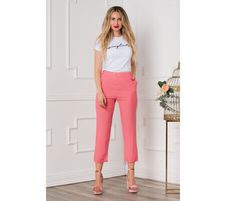 Pantaloni Dasy roz-somon cu croi lejer