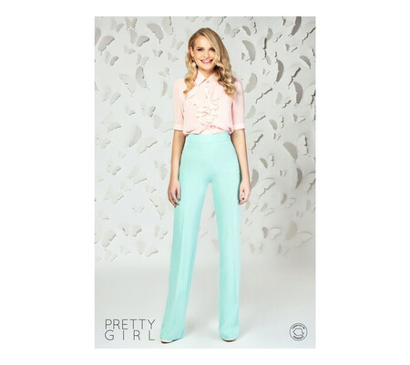 Pantaloni Pretty Girl verde mint cu talie inalta