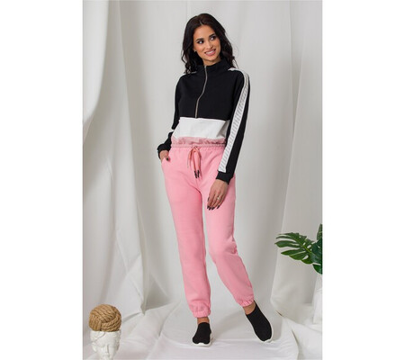 Pantaloni sport roz cu elastic in talie si la baza