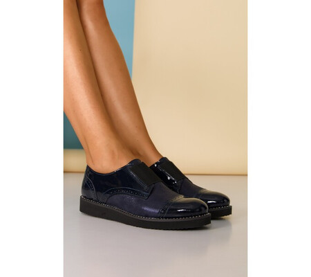 Pantofi bleumarin cu banda elastica si strasuri pe talpa