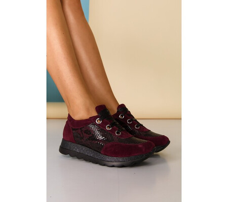 Pantofi sport Kelly bordo cu imprimeu snake