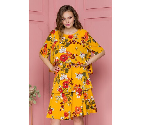 Rochie Fabi vaporoasa galbena cu imprimeuri florale