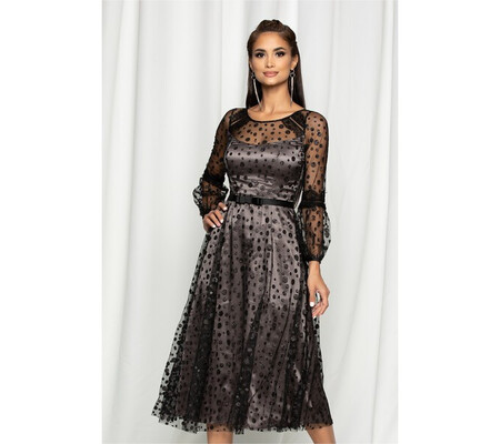 Rochie Leonard Collection gri din tull cu buline glitter