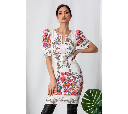 Rochie Lora ivory cu imprimeuri florale