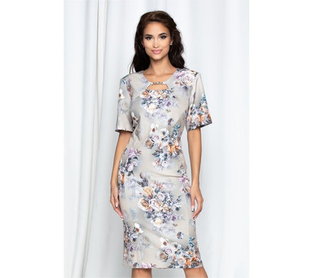 Rochie Lucia grej cu imprimeu floral