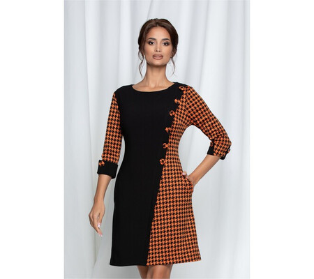 Rochie MBG office neagra cu imprimeu picior de cocos orange