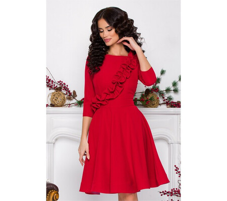 Rochie MBG rosie clos cu volan pe bust