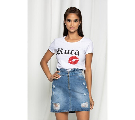 Tricou Kiss alb cu imprimeu