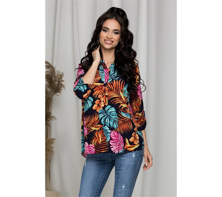 Bluza Diana bleumarin cu imprimeuri multicolore florale