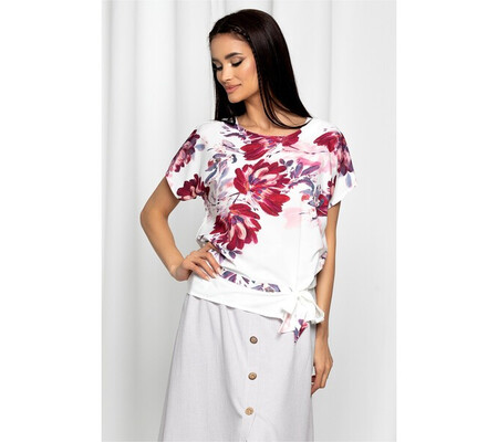 Bluza Eulalia alba cu imprimeu floral bordo