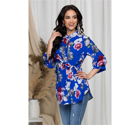 Bluza Eveline albastra imprimeu floral