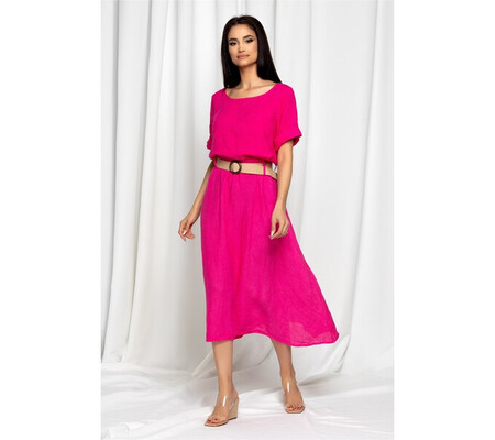 Compleu Fannie fuchsia din in cu fusta si top