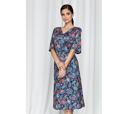 Rochie Carolinne bleumarin cu imprimeu floral