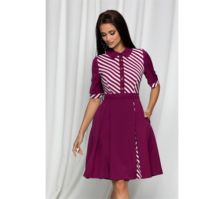 Rochie clos MBG magenta cu dungi oblice albe