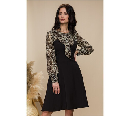 Rochie Ella Collection Andrada neagra cu animal print