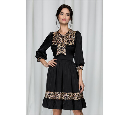 Rochie Ella Collection Donna cu guler tip esarfa si animal print