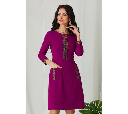 Rochie Ella Collection Ilinca magenta cu benzi decorative