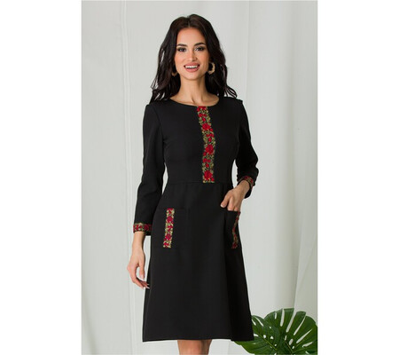 Rochie Ella Collection Ilinca neagra cu benzi decorative