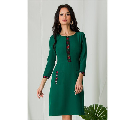 Rochie Ella Collection Ilinca verde cu benzi decorative