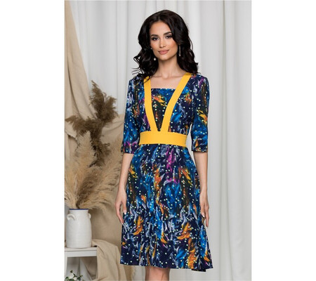 Rochie Ella Collection Luna bleumarin cu imprimeuri diverse