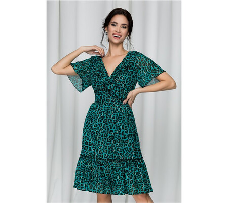 Rochie Felly verde cu animal print si insertii stralucitoare