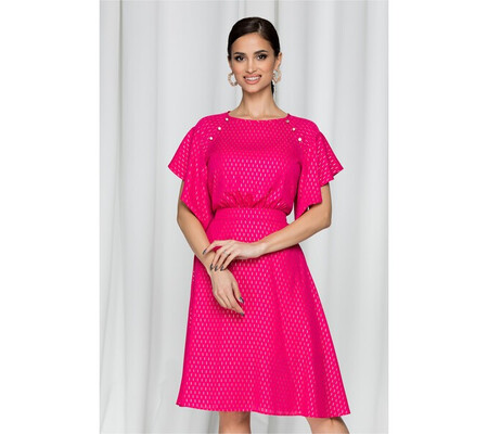 Rochie LaDonna by DYFashion fucsia cu nasturi decorativi si insertii stralucitoare