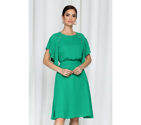 Rochie LaDonna by DYFashion verde cu nasturi decorativi si maneci evazate