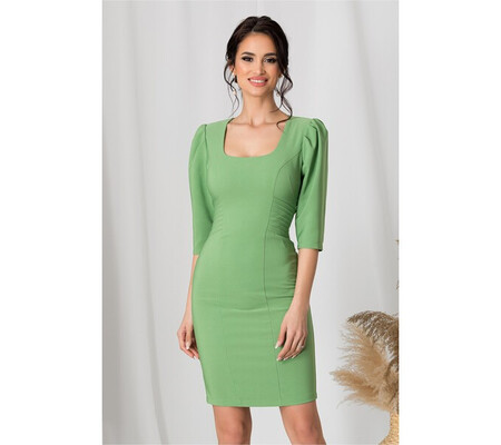 Rochie LaDonna verde crud cu pliuri in talie