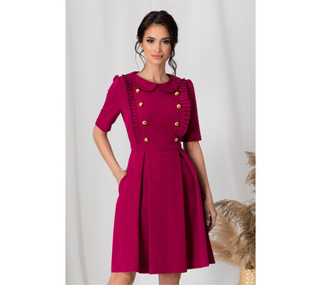 Rochie MBG fucsia cu nasturi decorativi si guler