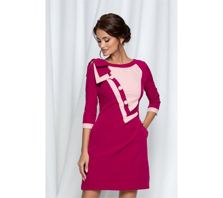 Rochie MBG magenta cu roz si fundita la umar