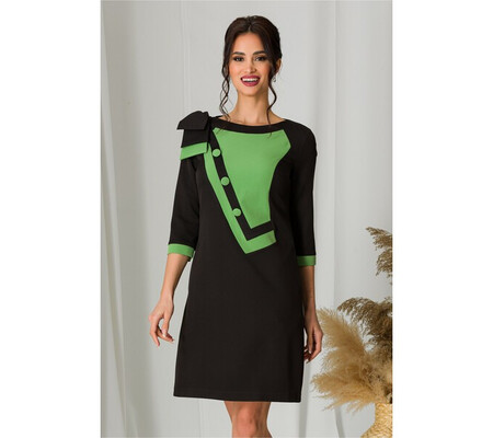 Rochie MBG neagra cu verde si fundita la umar