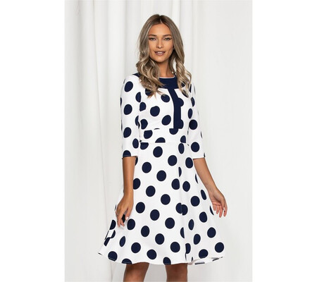 Rochie Moze alba cu buline bleumarin