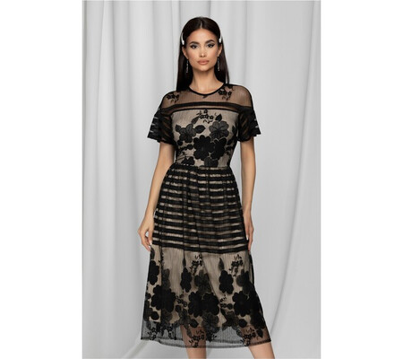Rochie Moze bej decorata cu dantela neagra
