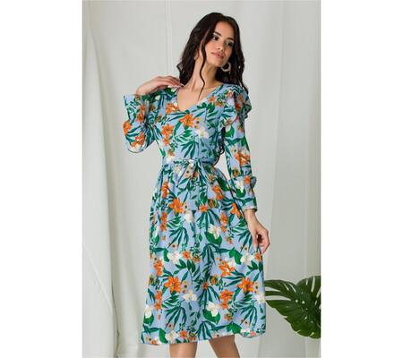 Rochie Moze bleu cu imprimeuri florale orange