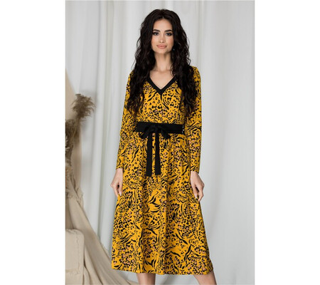 Rochie Moze galben mustar cu animal print