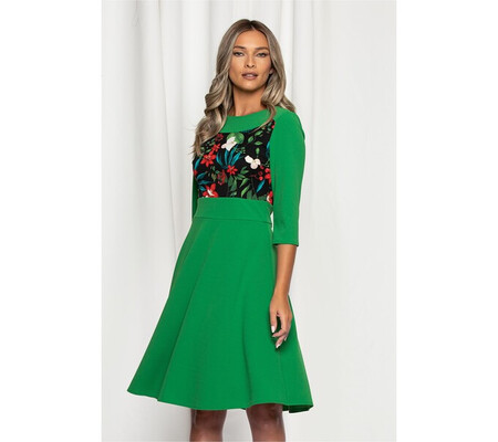 Rochie Moze verde cu imprimeu floral la bust