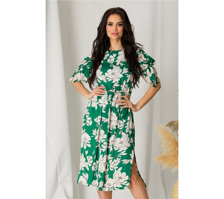 Rochie Moze verde cu imprimeuri florale bej