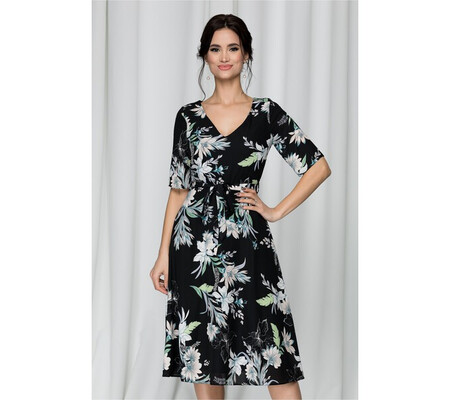 Rochie Raisa neagra cu imprimeu floral verde