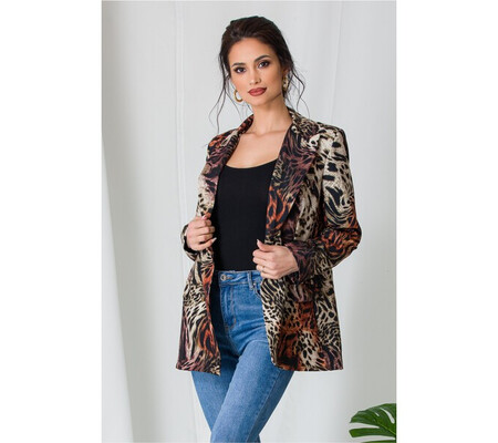 Sacou Kary cu animal print caramiziu-bej