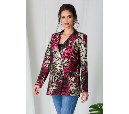 Sacou Kary cu animal print rosu-bej